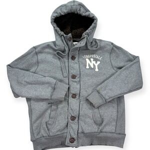 Aeropostale Hoodie Men's Large Gray Sherpa Lined Full Zip Jacket NY Logo Y2K